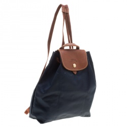 Pre Owned Longchamp Blue/Cognac Nylon Backpack 