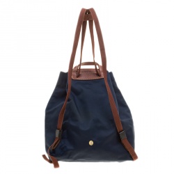 Pre Owned Longchamp Blue/Cognac Nylon Backpack 