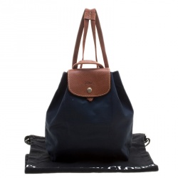 Pre Owned Longchamp Blue/Cognac Nylon Backpack 