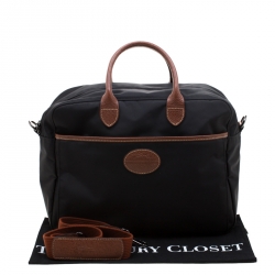 Pre Owned Longchamp Black/Brown Nylon and Leather Le Pliage Travel Bag 