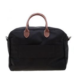 Pre Owned Longchamp Black/Brown Nylon and Leather Le Pliage Travel Bag 
