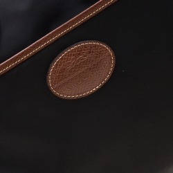 Pre Owned Longchamp Black/Brown Nylon and Leather Le Pliage Travel Bag 