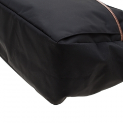 Pre Owned Longchamp Black/Brown Nylon and Leather Le Pliage Travel Bag 