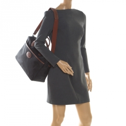 Pre Owned Longchamp Black/Brown Nylon and Leather Le Pliage Travel Bag 