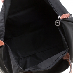 Pre Owned Longchamp Black/Brown Nylon and Leather Le Pliage Expandable Travel Bag
