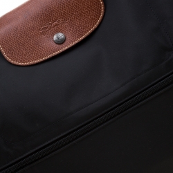 Pre Owned Longchamp Black/Brown Nylon and Leather Le Pliage Expandable Travel Bag