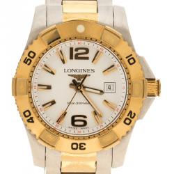 Longines White Yellow Gold Plated Steel and Stainless Steel Hydro Conquest Women's Wristwatch 30 mm