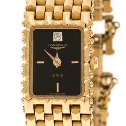 Pre Owned Longines Black Gold Plated Vintage QWR HT 1964-0961 Women's Wristwatch 16 mm