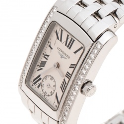 Pre Owned Longines White Stainless Steel and Diamonds Dolcevita L5.502.0.71.6 Women's Wristwatch 22 mm