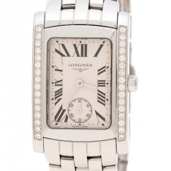 Pre Owned Longines White Stainless Steel and Diamonds Dolcevita L5.502.0.71.6 Women's Wristwatch 22 mm