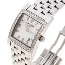 Longines White Mother of Pearl Stainless Steel Diamond Dolcevita L5.503.0 Women's Wristwatch 24 mm