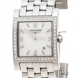 Longines White Mother of Pearl Stainless Steel Diamond Dolcevita L5.503.0 Women's Wristwatch 24 mm