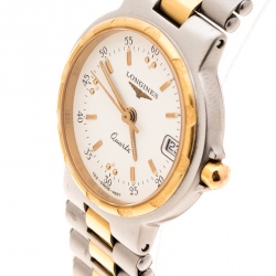 Pre Owned Longines White Two-Tone Stainless Steel Conquest 152-4937 Women's Wristwatch 24 mm
