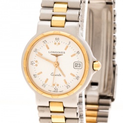 Pre Owned Longines White Two-Tone Stainless Steel Conquest 152-4937 Women's Wristwatch 24 mm