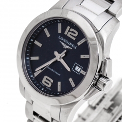 Pre Owned Longines Blue Stainless Steel Conquest L3.376.4 Women's Wristwatch 29 MM
