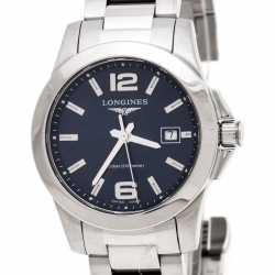 Pre Owned Longines Blue Stainless Steel Conquest L3.376.4 Women's Wristwatch 29 MM