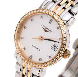 Pre Owned Longines Mother of Pearl 18K Rose Gold Stainless Steel Elegant Collection L4.309.5 Women's Wristwatch 25.50 mm