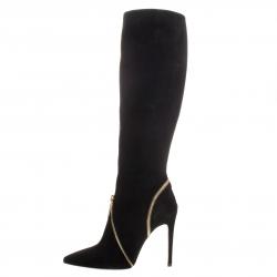 Loriblu Black Suede Zip Accent Knee High Pointed Toe Boots Size 36