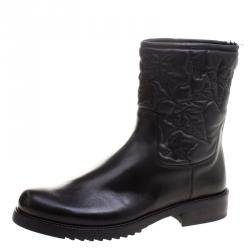 Loriblu Black Vine Leaves Embroidered Leather Flat Boots Size 41