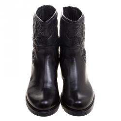 Loriblu Black Vine Leaves Embroidered Leather Flat Boots Size 41
