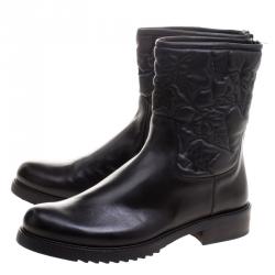 Loriblu Black Vine Leaves Embroidered Leather Flat Boots Size 41