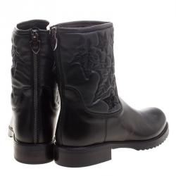Loriblu Black Vine Leaves Embroidered Leather Flat Boots Size 41