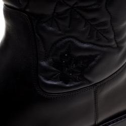 Loriblu Black Vine Leaves Embroidered Leather Flat Boots Size 41