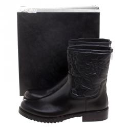 Loriblu Black Vine Leaves Embroidered Leather Flat Boots Size 41