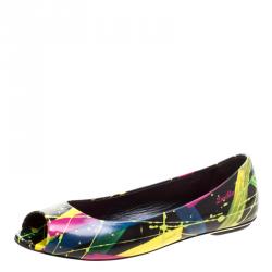 Loriblu Multicolor Printed Leather Peep Toe Flats Size 36.5