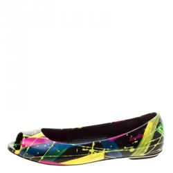 Loriblu Multicolor Printed Leather Peep Toe Flats Size 36.5