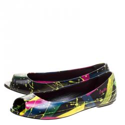 Loriblu Multicolor Printed Leather Peep Toe Flats Size 36.5
