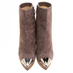 Loriblu Taupe Suede Metal Cap Toe Platform Boots Size 38.5
