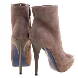Loriblu Taupe Suede Metal Cap Toe Platform Boots Size 38.5