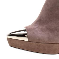 Loriblu Taupe Suede Metal Cap Toe Platform Boots Size 38.5