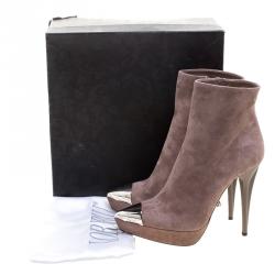 Loriblu Taupe Suede Metal Cap Toe Platform Boots Size 38.5