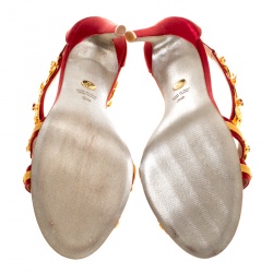 Pre Owned Loriblu Bijoux Red Satin Floral Embellished Crystal Studded Sandals Size 39