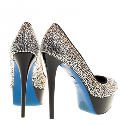 Loriblu Bijoux Black Crystal Embellished Suede Peep Toe Platform Pumps Size 39