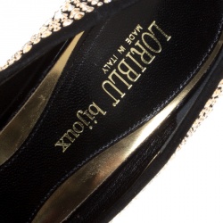 Loriblu Bijoux Black Crystal Embellished Suede Peep Toe Platform Pumps Size 39