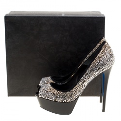 Loriblu Bijoux Black Crystal Embellished Suede Peep Toe Platform Pumps Size 39