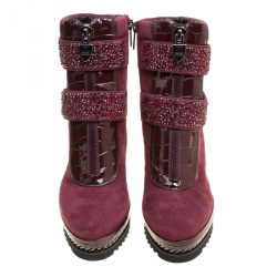 Loriblu Bordeaux Suede and Croc Embossed Leather Wedge Boots Size 36