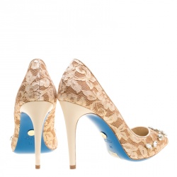 Pre Owned Loriblu Bijoux Beige Lace Crystal Embellished Pointed Toe Pumps Size 39