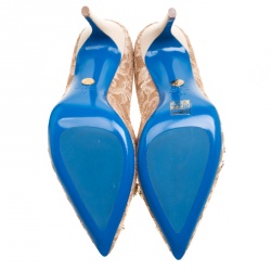 Pre Owned Loriblu Bijoux Beige Lace Crystal Embellished Pointed Toe Pumps Size 39