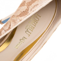 Pre Owned Loriblu Bijoux Beige Lace Crystal Embellished Pointed Toe Pumps Size 39