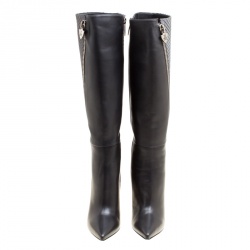Loriblu Grey Leather and Python Embossed Zip Detail Pointed Toe Boots Size 38