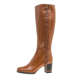 Loriblu Brown Leather Weave Detail Knee High Boots Size 38.5