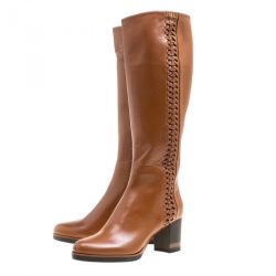 Loriblu Brown Leather Weave Detail Knee High Boots Size 38.5