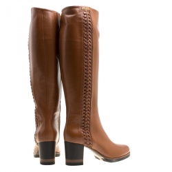 Loriblu Brown Leather Weave Detail Knee High Boots Size 38.5