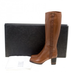 Loriblu Brown Leather Weave Detail Knee High Boots Size 38.5