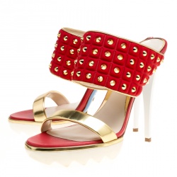 Loriblu Tricolor Knit Fabric and Leather Spike Studded Platform Slides Size 38