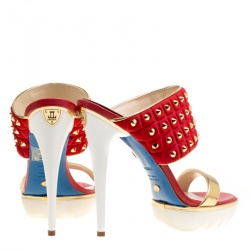 Loriblu Tricolor Knit Fabric and Leather Spike Studded Platform Slides Size 38